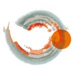 Abstrakte, farbige Kreisform mit orangefarbenem Akzent.